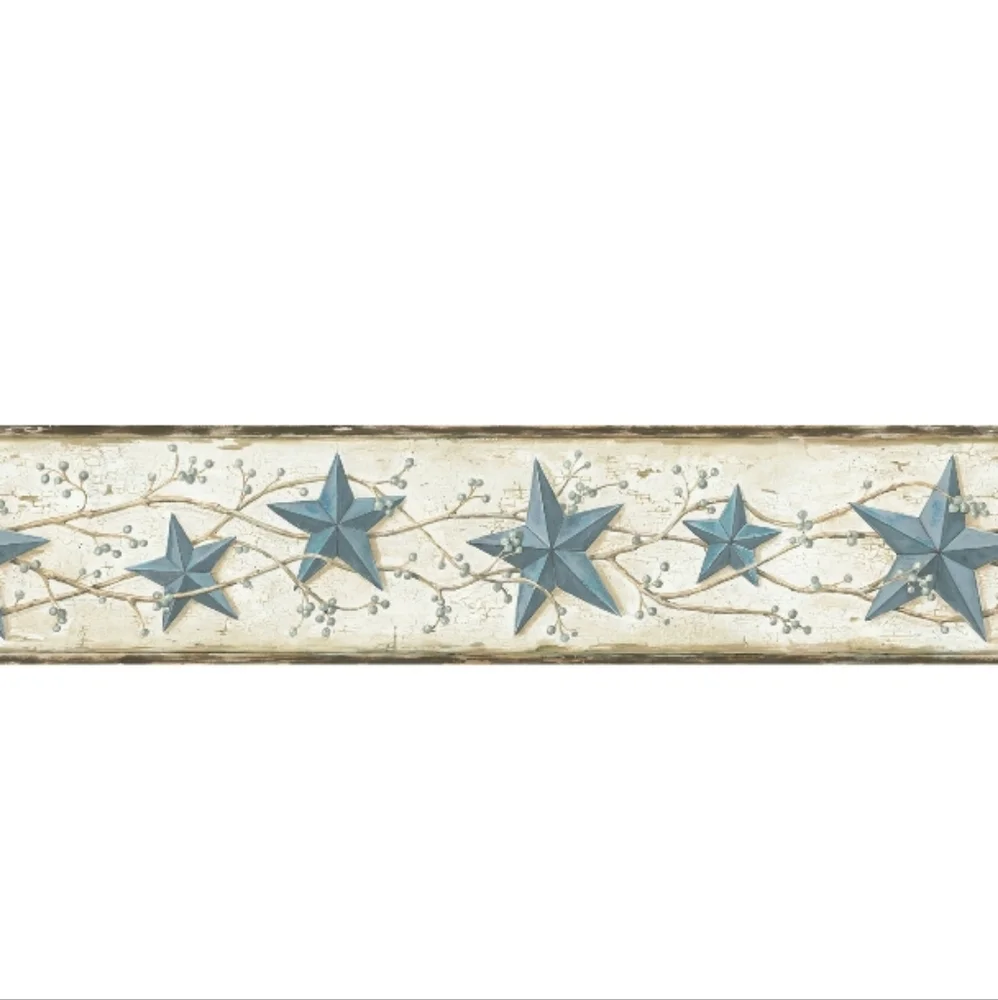 Wallpaper Border Blue Heritage Tin Barn Star